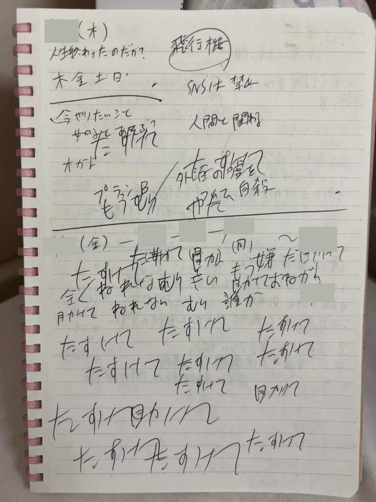 精神科閉鎖病棟に入院している間に書いたノート。