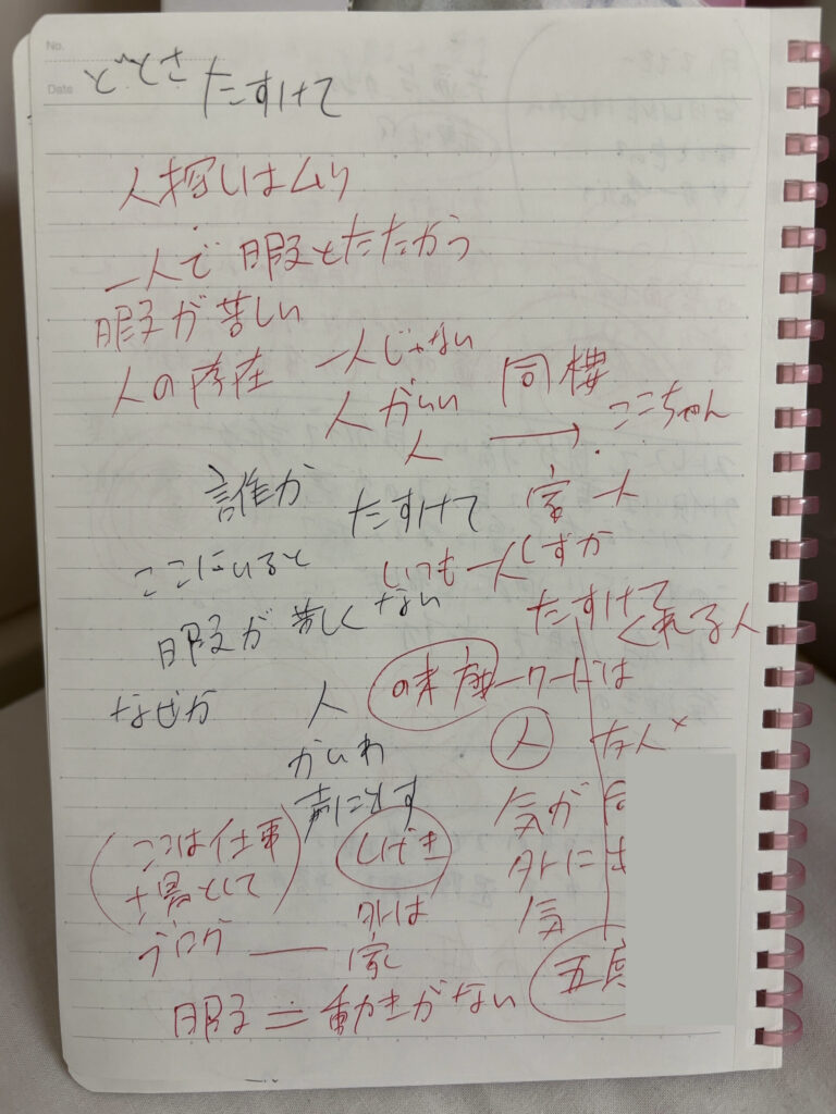 精神科閉鎖病棟に入院している間に書いたノート。