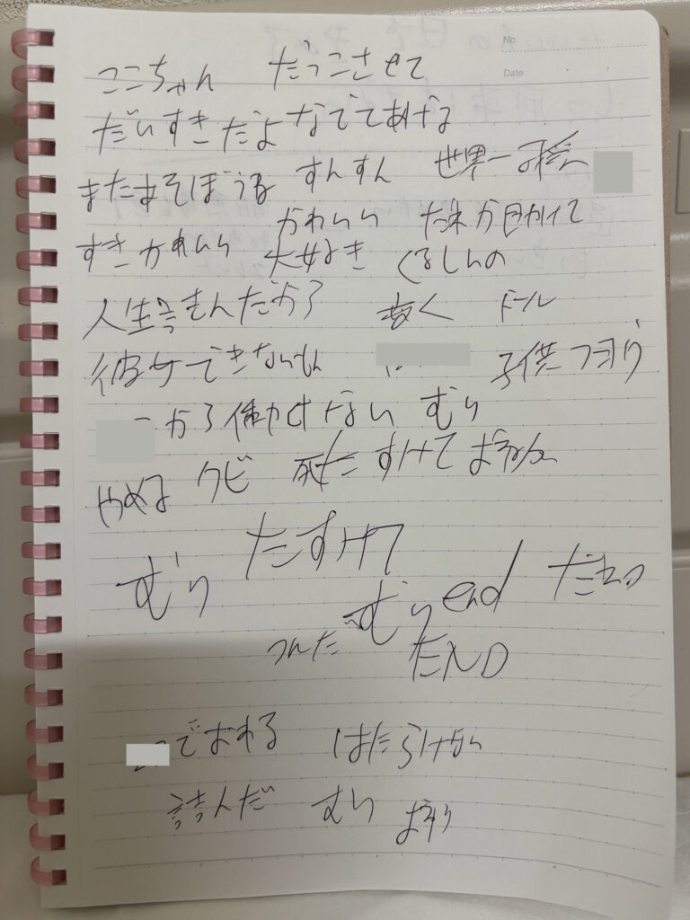 精神科閉鎖病棟に入院している間に書いたノート。