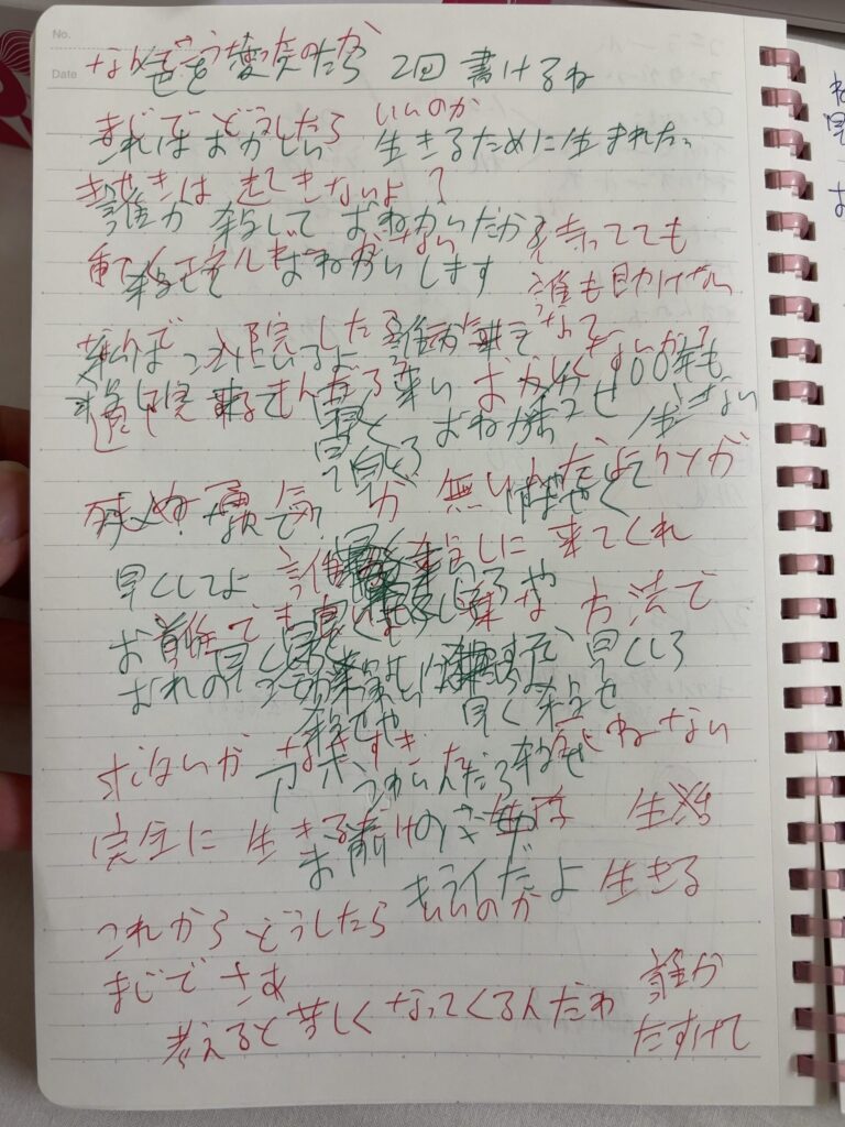 精神科閉鎖病棟に入院している間に書いたノート。