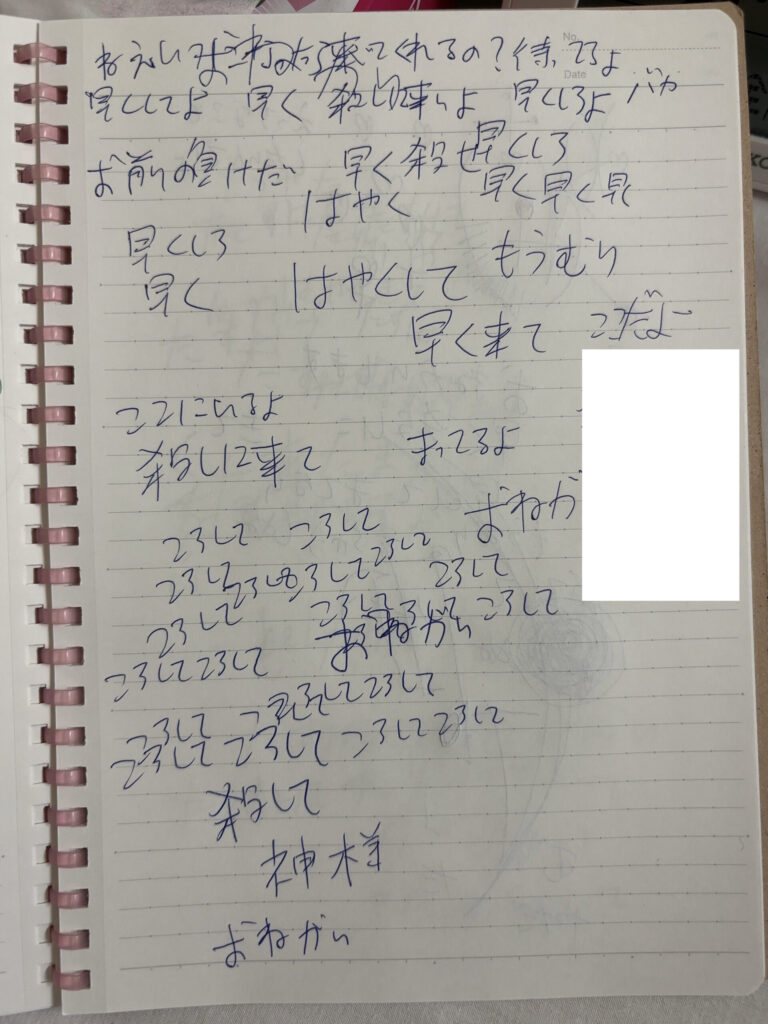精神科閉鎖病棟に入院している間に書いたノート。
